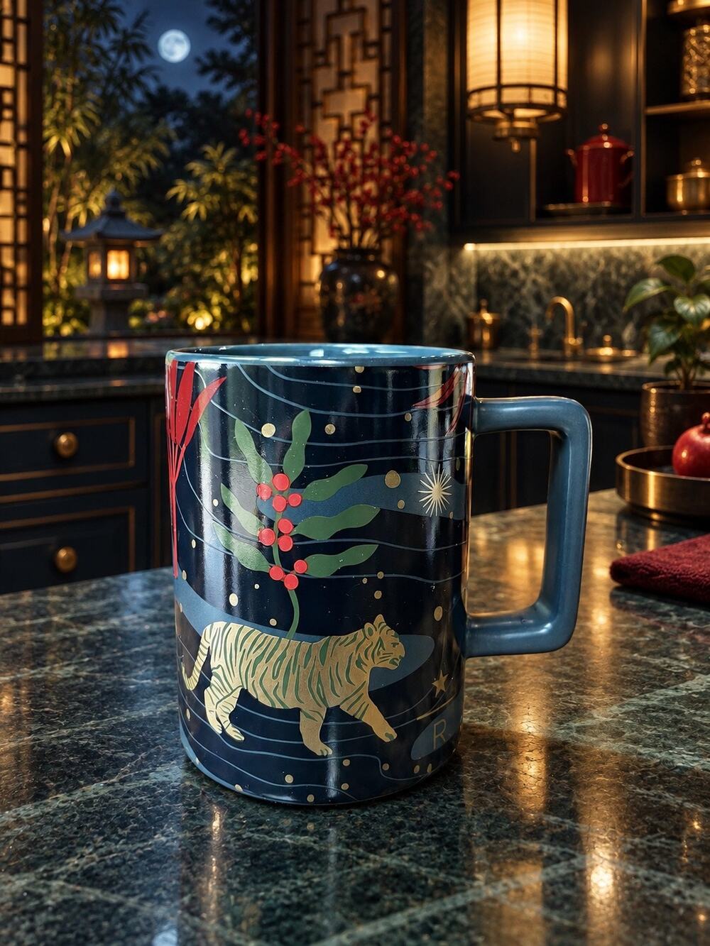 Starbucks Reserve Fable Tiger Bird Black Gold Ceramic Mug 12 Oz 2021